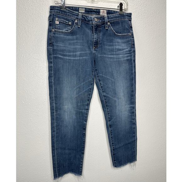 AG Medium Wash Whiskered Raw Hem Stilt Crop Cigarette Crop Jean 29 - Picture 3 of 15